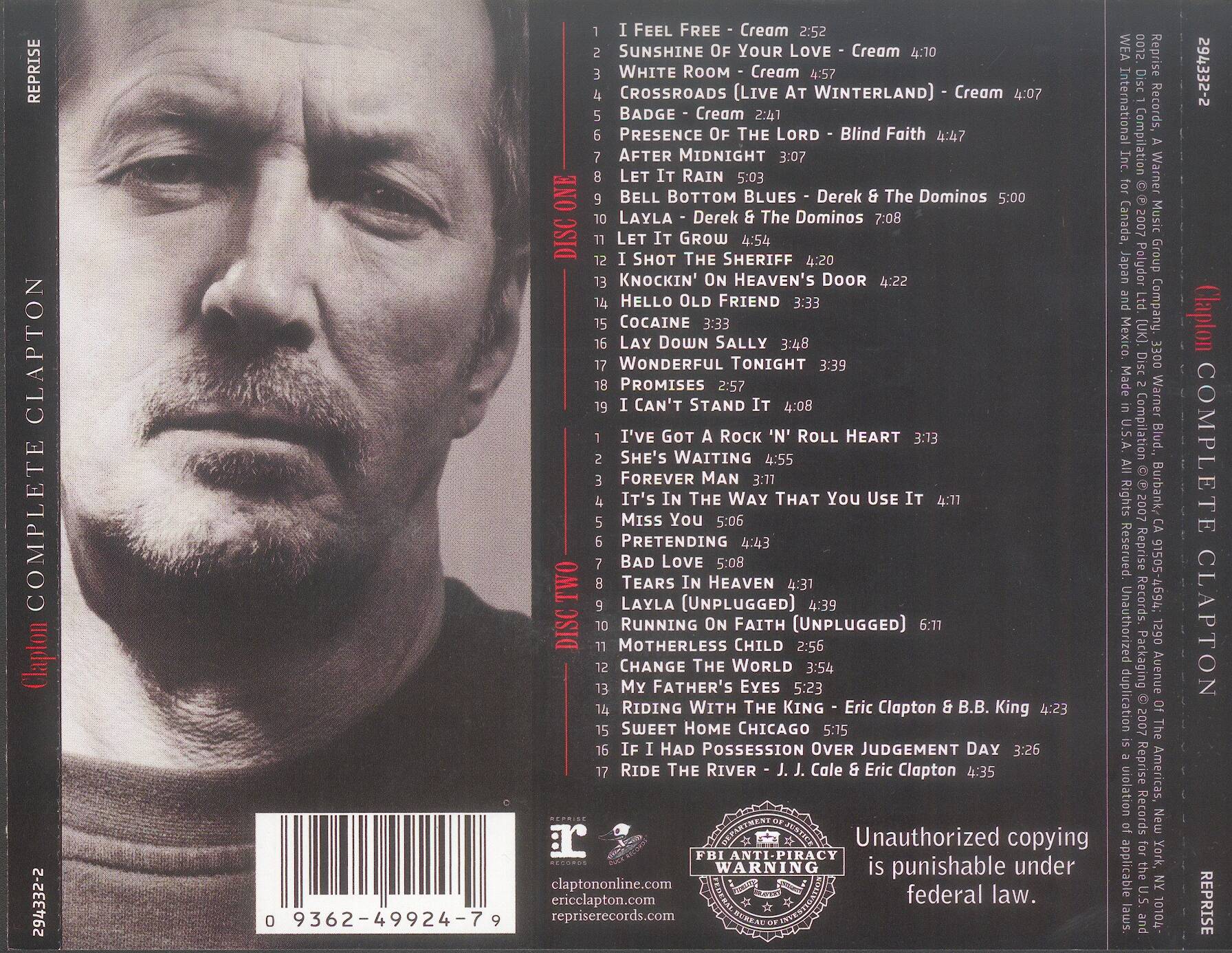 Eric Clapton Complete Clapton : Back US